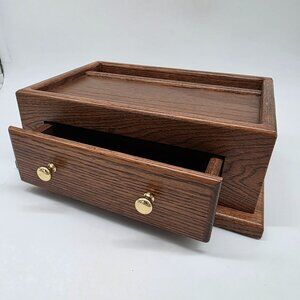 Vintage Genuine Walnut Jewelry Desk Valet Box 2 Drawer